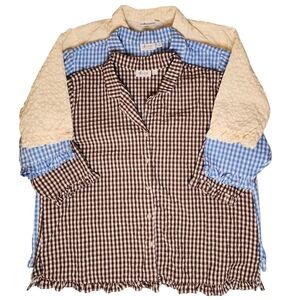 Denim&Co. Yellow, Brown and Blue Gingham Button-Up Shirt Set of 3 Size 2X
